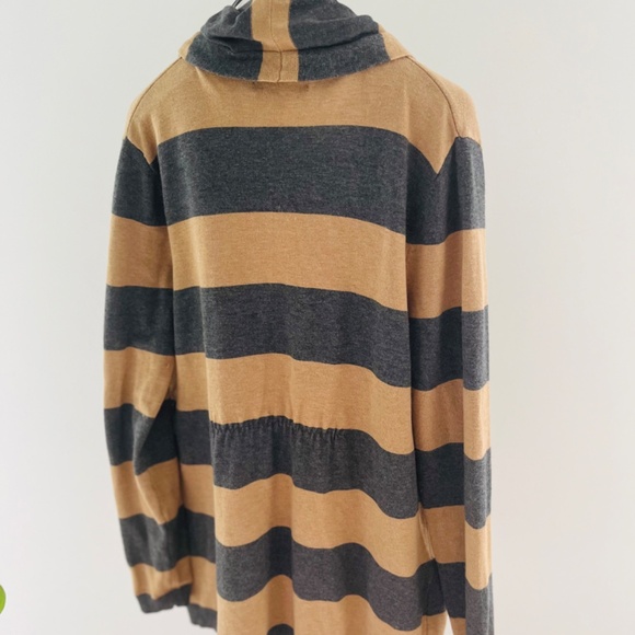 Long Grey Tan Striped Viscose Cardigan with No Fastener - Picture 7 of 9